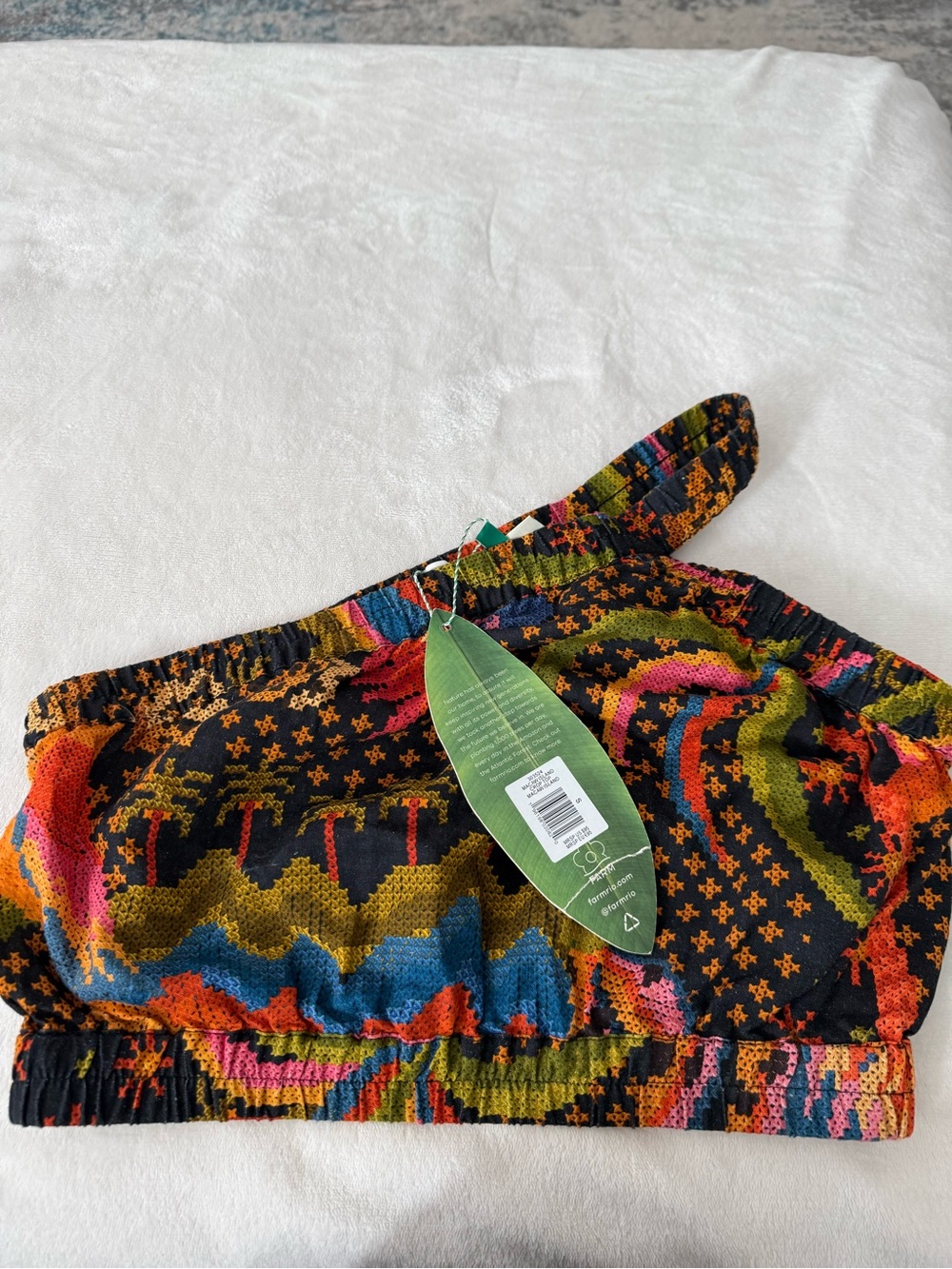 FARM Rio Black Macaw Island One Shoulder Crop Top Retail $95 Size Small D99